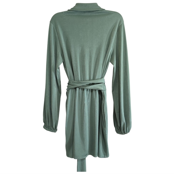 Show Me Your Mumu Chloe Collared Dress In Sage Green Medium Belted Surplice Neck - Picture 9 of 12